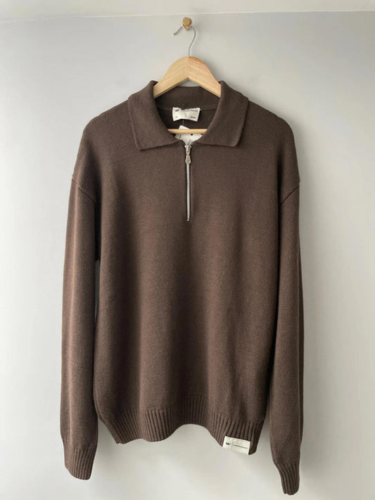 Men’s CAT WWR 1/4 Zip Long Sleeve Polo Top In Brown - Medium - 2480