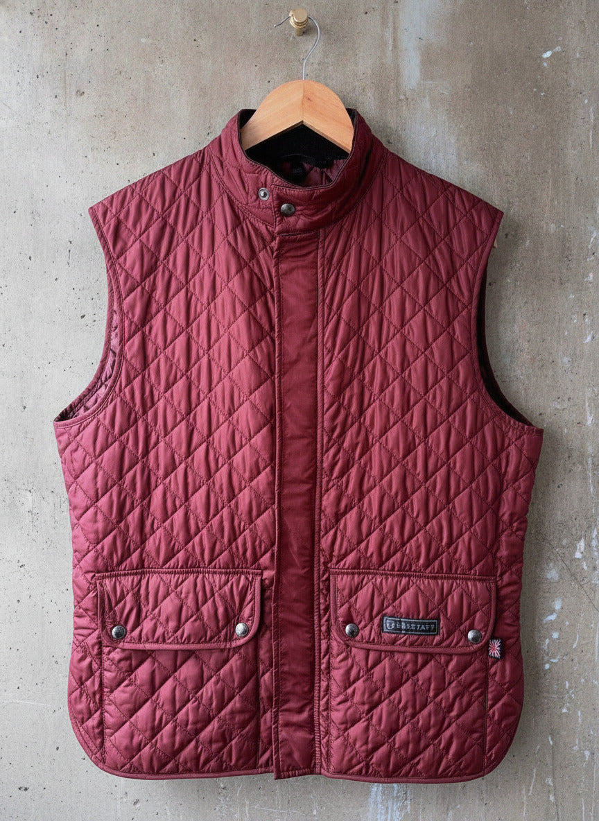 Mens Belstaff Quilted Sleeveless Gilet Vest in Burgundy - Large - 3529