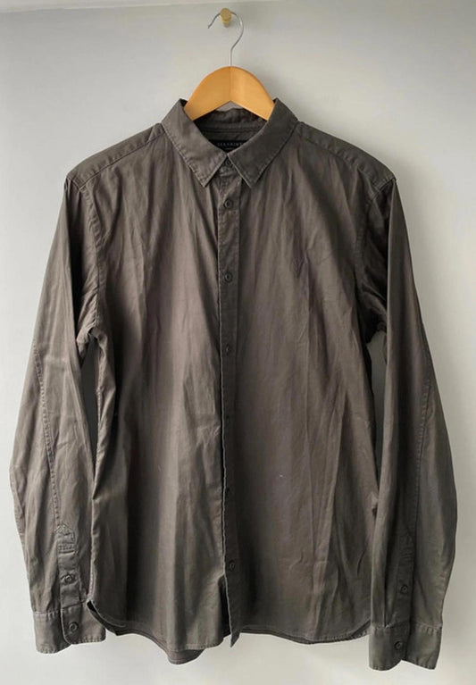 Men’s Allsaints Long Sleeve Shirt With Hidden Button Down Collar - Medium -0042