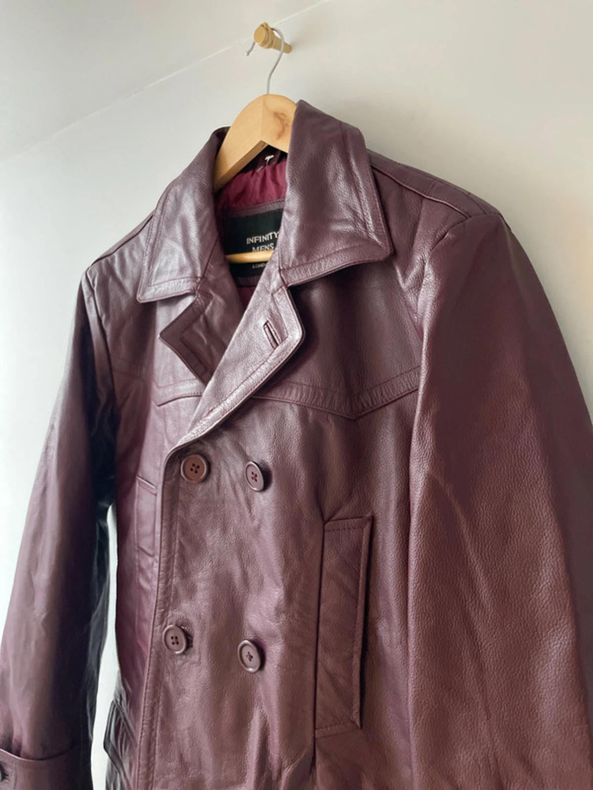 Men’s Infinity Premium Leather Peacoat Jacket In Burgundy - Medium - 2498