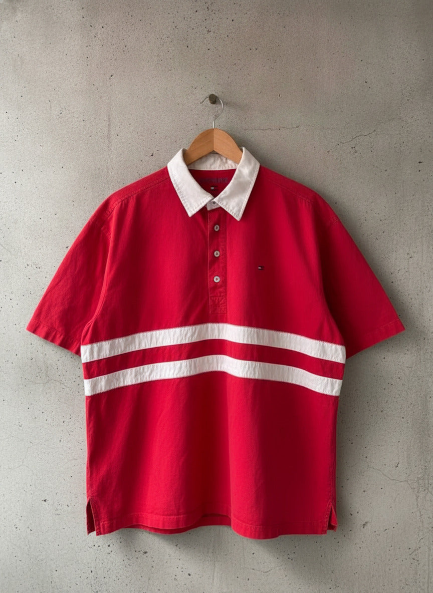 Men’s Tommy Hilfiger oversized short sleeve rugby polo top in red - xlarge -3425