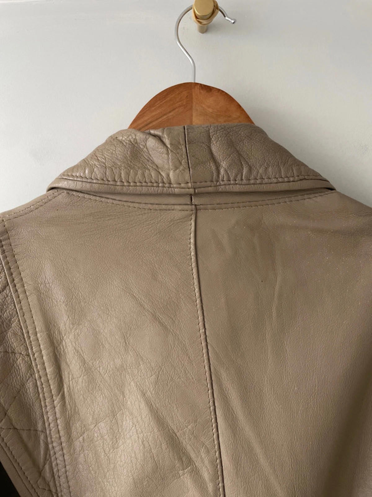 Women’s Premium Leather Vintage Jacket Coat With Belt In Beige - Small - 2426