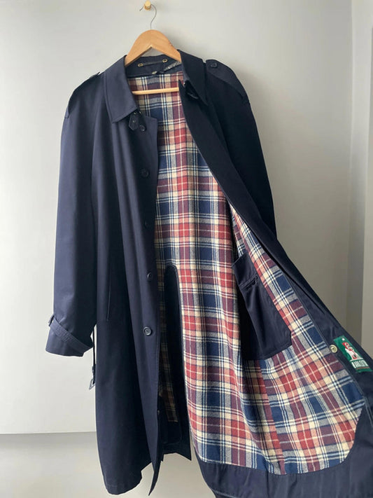 Men’s Baracuta Premium Belted Trench Coat in Navy Blue - Xlarge - 2650