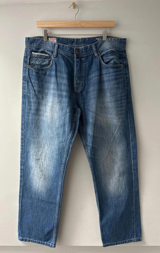Men’s Wide Leg Baggy Fit Jeans With Wash Finish - W38/L31 - 0404