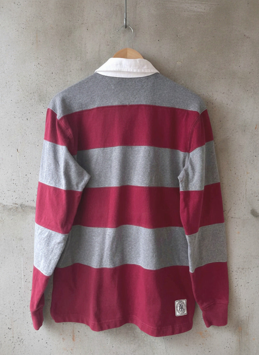 Men’s Tommy Hilfiger Stripped Rugby Polo Top In Grey/Red - Medium - 2533