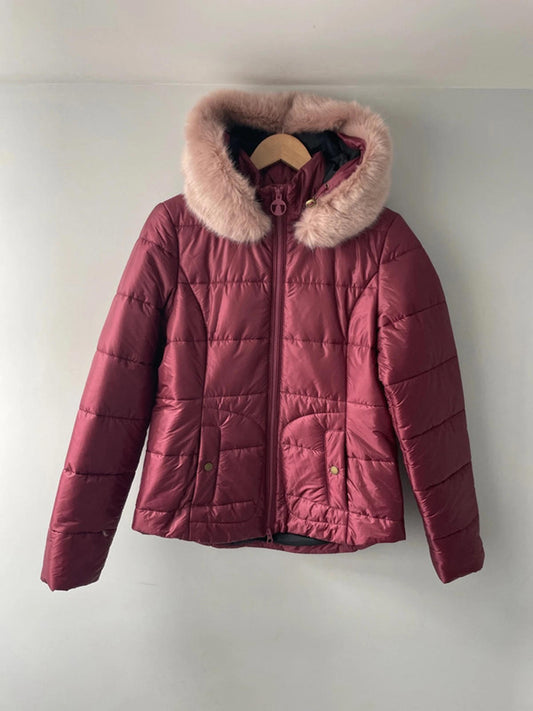 Women’s Barbour Dover Quilted Faux Fur Lined Hooded Puffer Jacket In Pink - UK12 - 2397