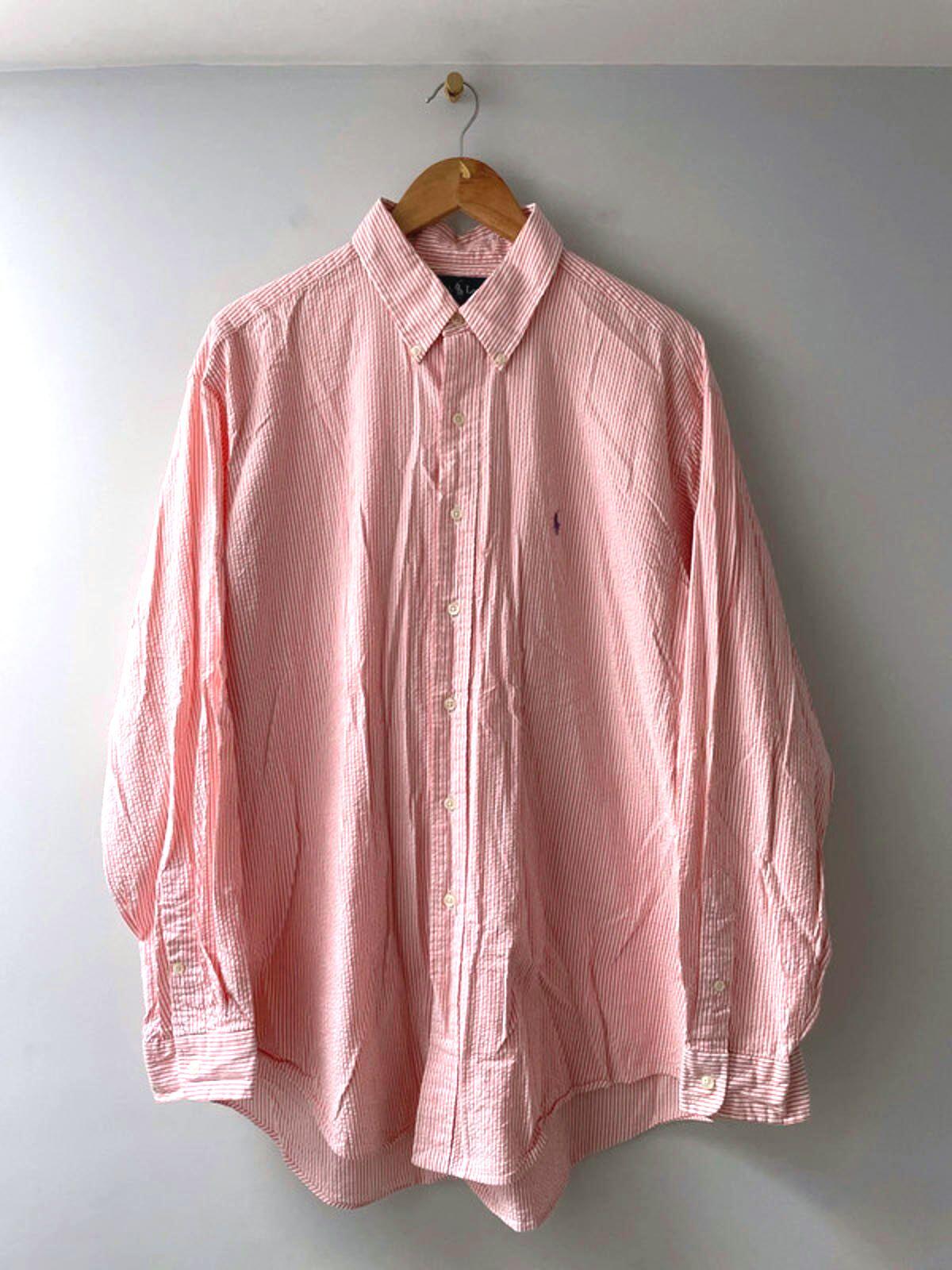 Men’s Ralph Lauren Striped Seersucker Classic Fit Shirt In Pink - XLarge -2755