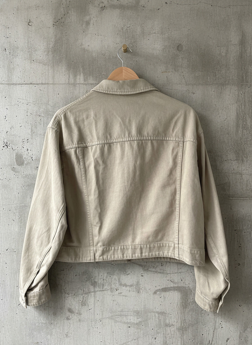 Women’s Uniqlo Cropped Oversized Fit Denim Jacket In Beige - Medium - 2027