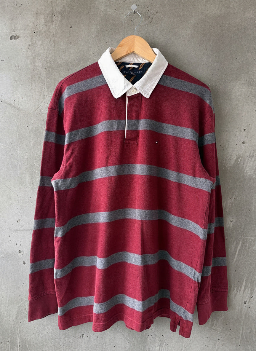 Men’s Tommy Hilfiger Classic Rugby Shirt Top In Burgundy - XLarge - 3670