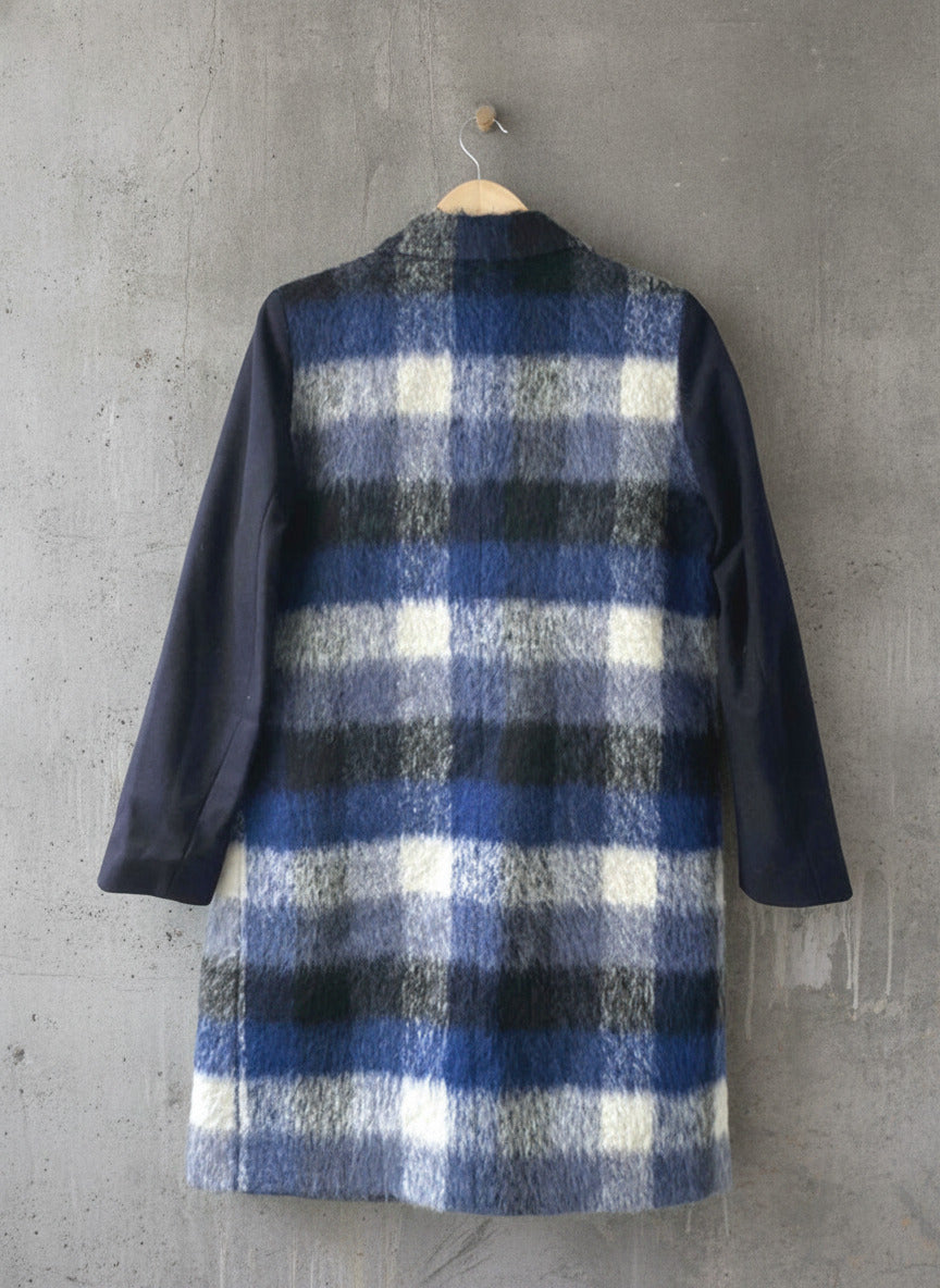 Women’s Sandro Paris Premium Mohair Check Coat Jacket In Navy - UK12 - 2371