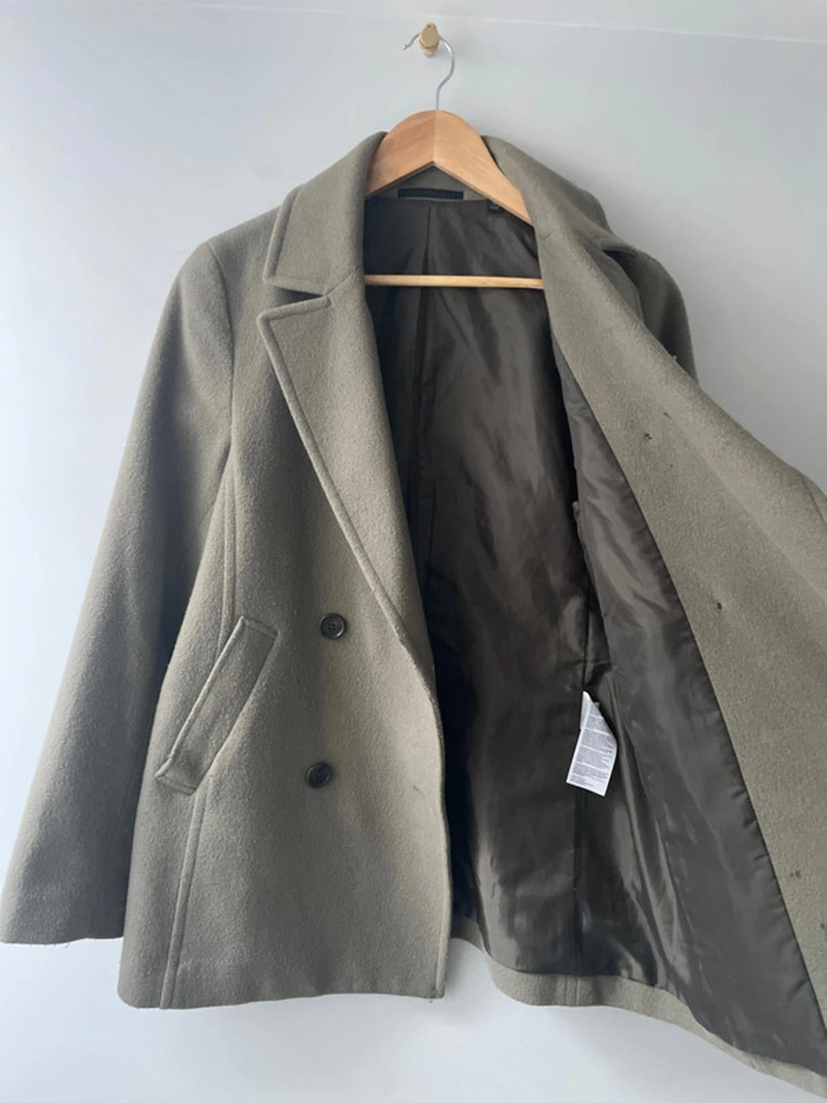 Women’s Uniqlo Double Breasted Wool Jacket Peacoat In Light Khaki - Small - 2566