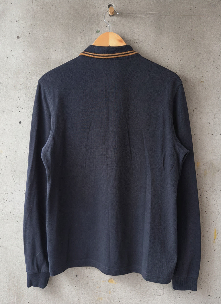 Men’s Fred Perry Long Sleeve Polo Shirt Top In Navy - Medium - 3645