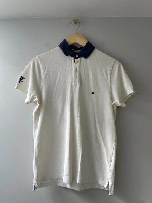 Men’s Tommy Hilfiger Slim Fit Polo Top in White And Navy - Small - 3019