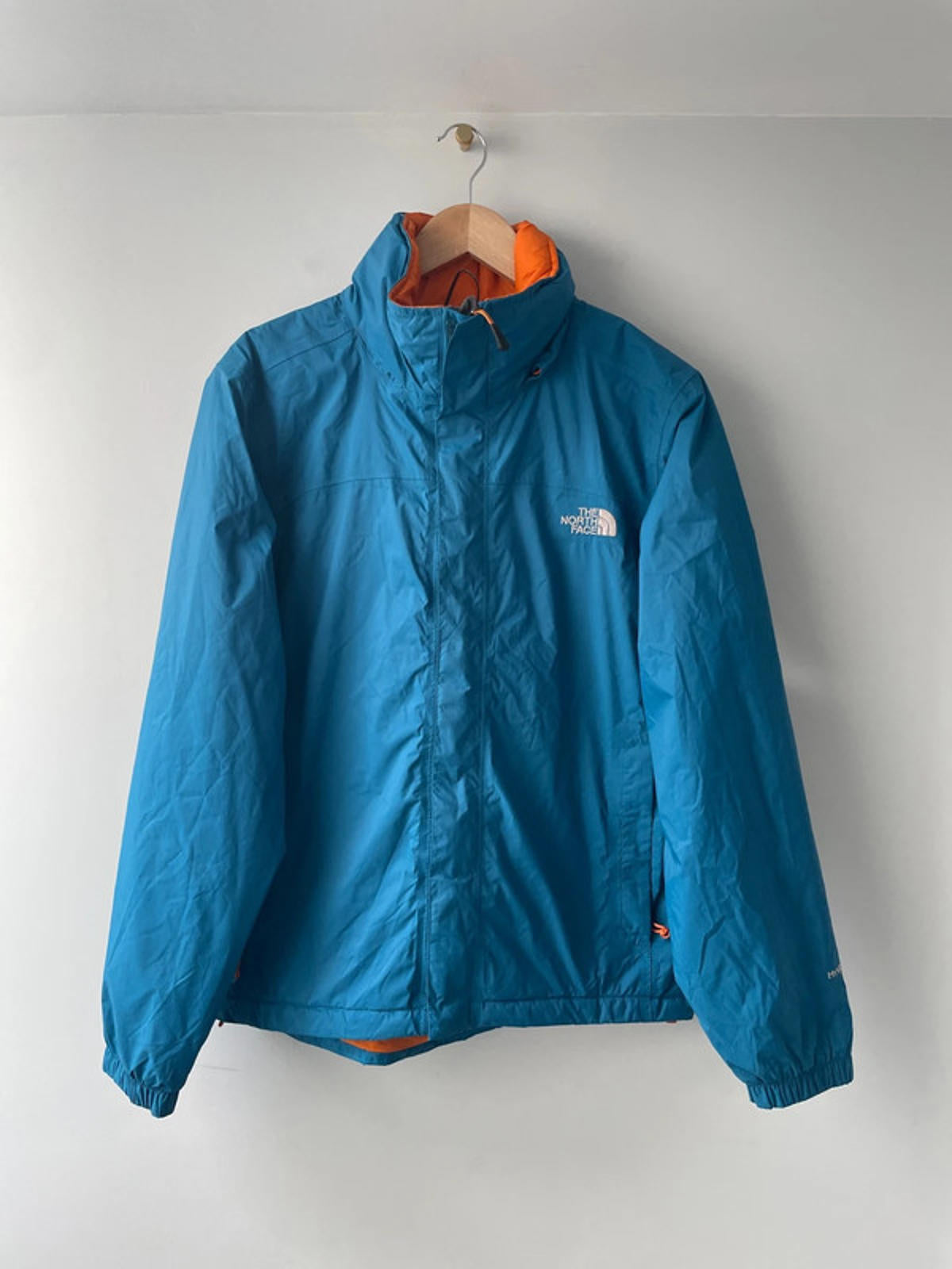 Mens The North Face Hyvent Waterproof Hooded Jacket In Blue/Orange - Small -2209