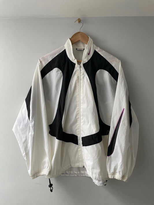 Men’s Nike Vintage Oversized Fit White Label Windbreaker Jacket In White/Black - Medium- 2393