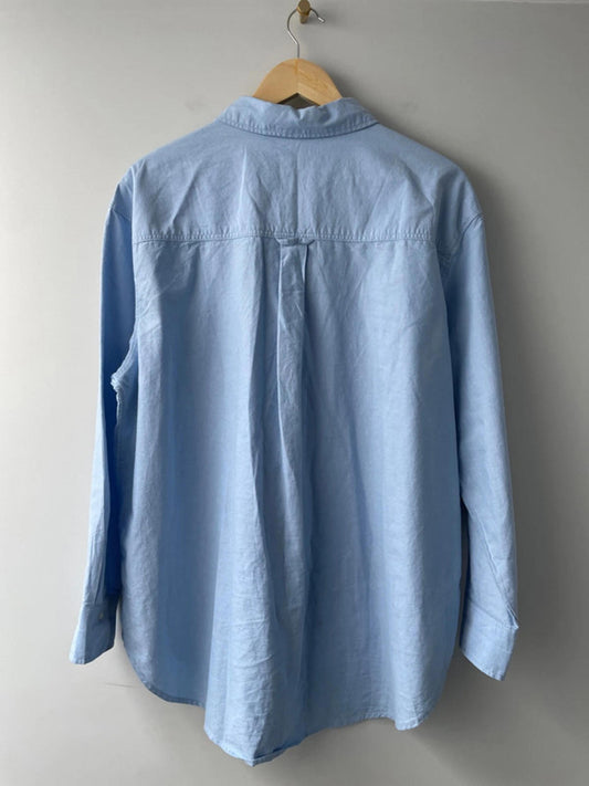 Men’s H&M Oversized Fit Long Sleeve Chambray Shirt In Blue - Medium - 2233