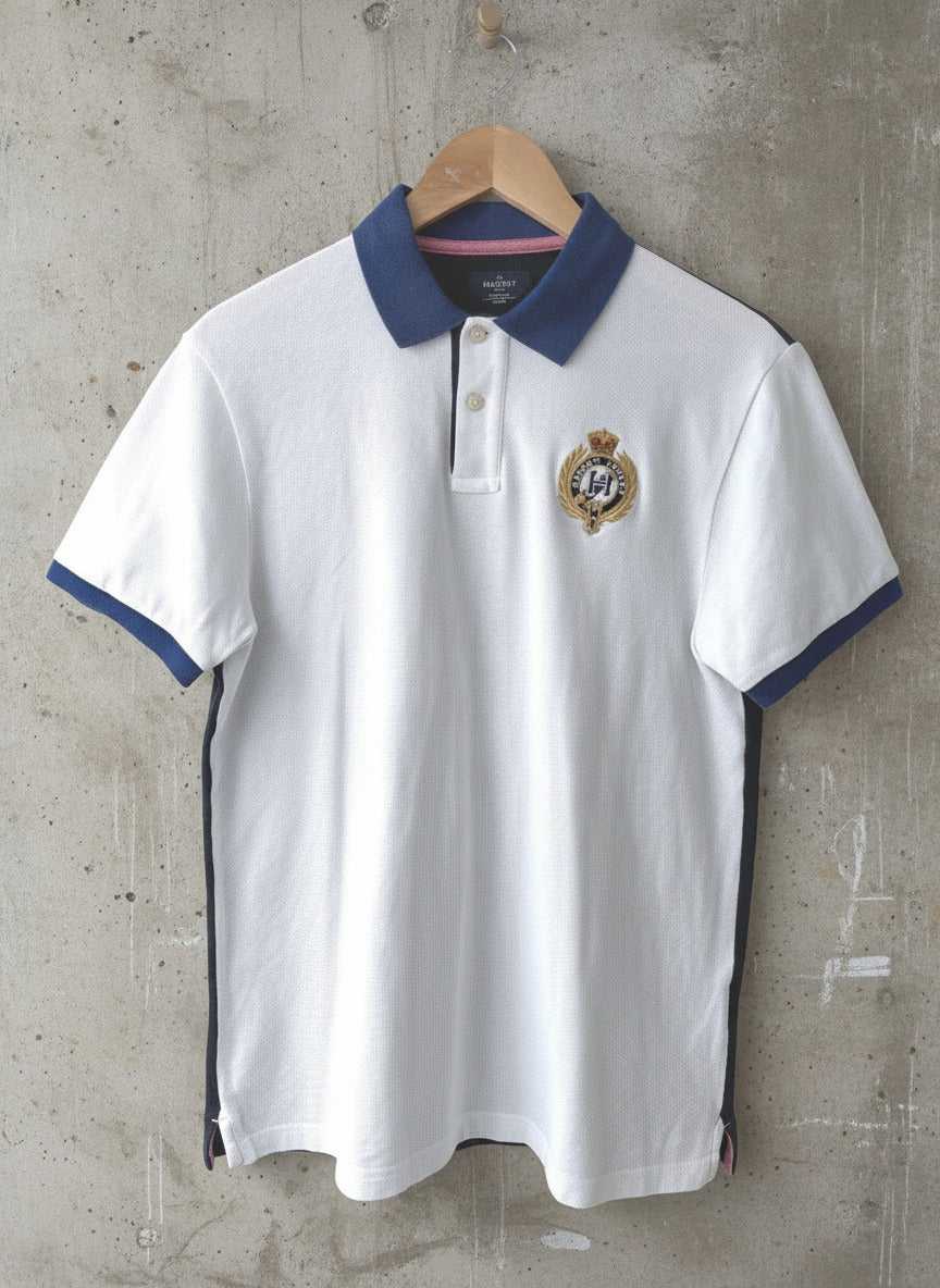 Men’s Hackett London Classic Fit Polo Shirt In White And Navy - Medium - 3628