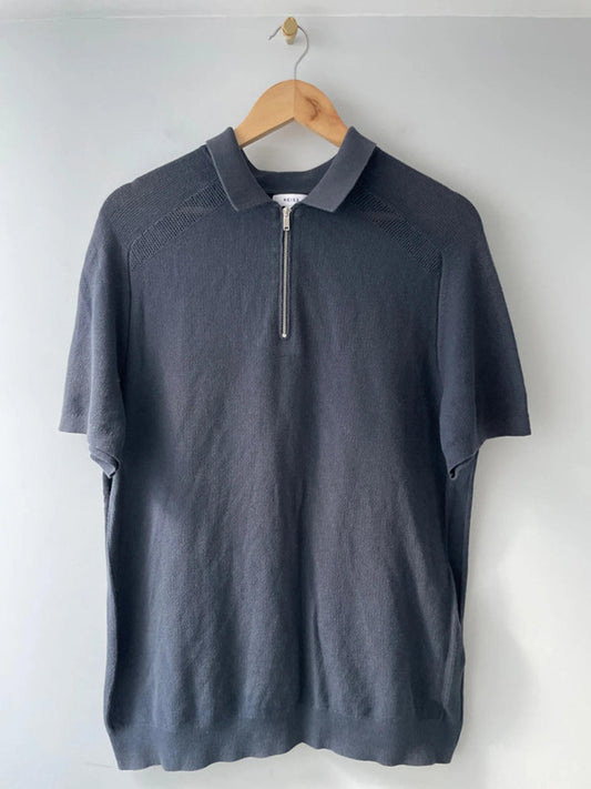 Men’s Reiss 1/4 Zip Premium Knitted Polo Top In Grey - Large - 2514