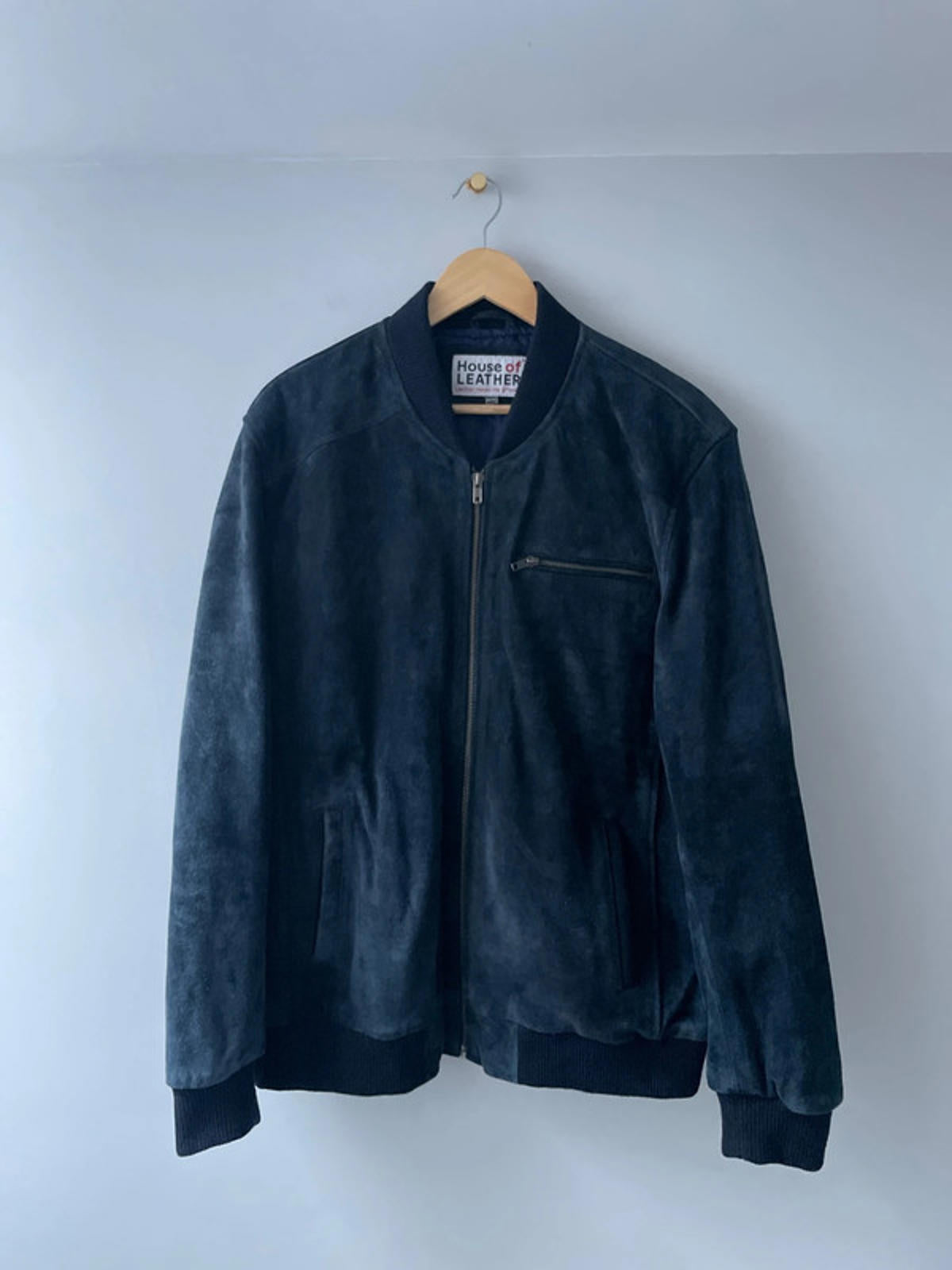 Men’s Premium Leather Bomber Jacket Coat In Navy - Large - 2661