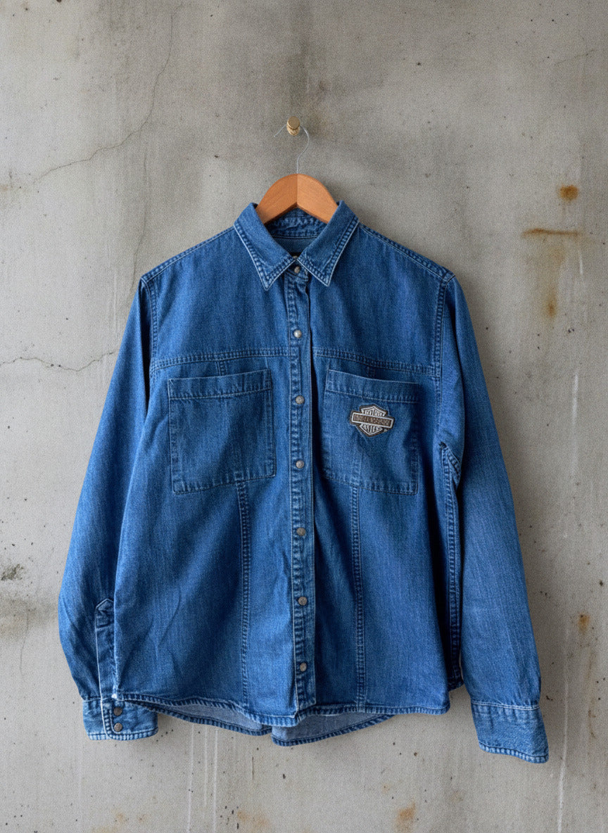 Men's Harley Davidson Vintage Oversized Fit Denim Shirt In Navy - Large - 3380