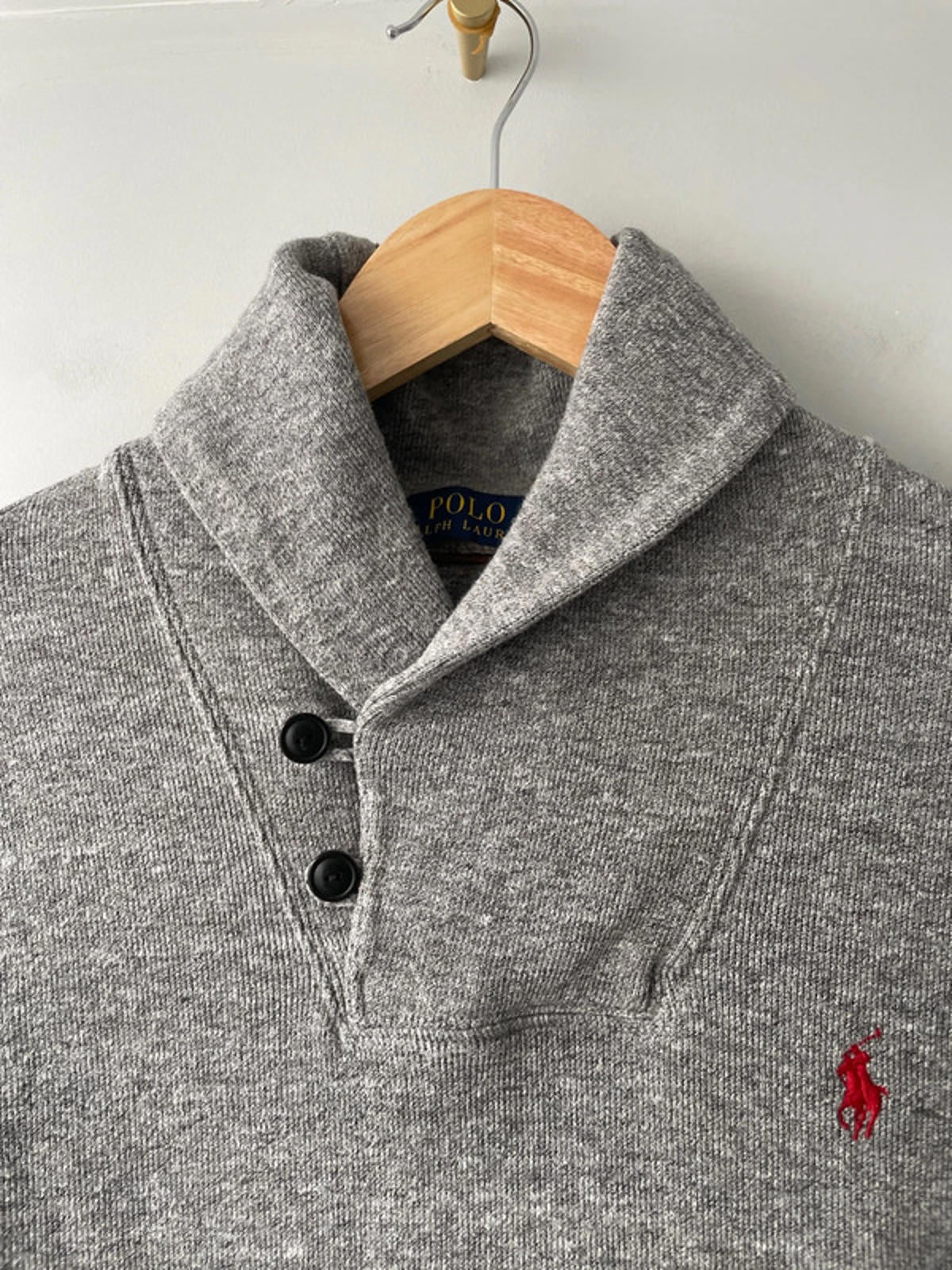 Men’s Ralph Lauren Shawl Collared Jumper Top In Grey - Small - 2263