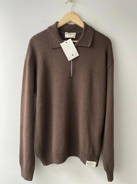 Men’s CAT WWR 1/4 Zip Long Sleeve Polo Top In Brown - Medium - 2480