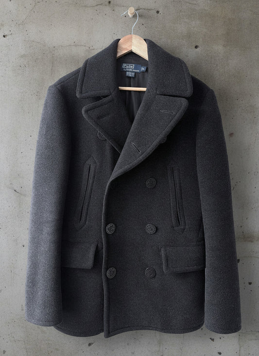 Women’s Ralph Lauren 100% Wool Pea Coat Jacket In Dark Grey - Small - 3760
