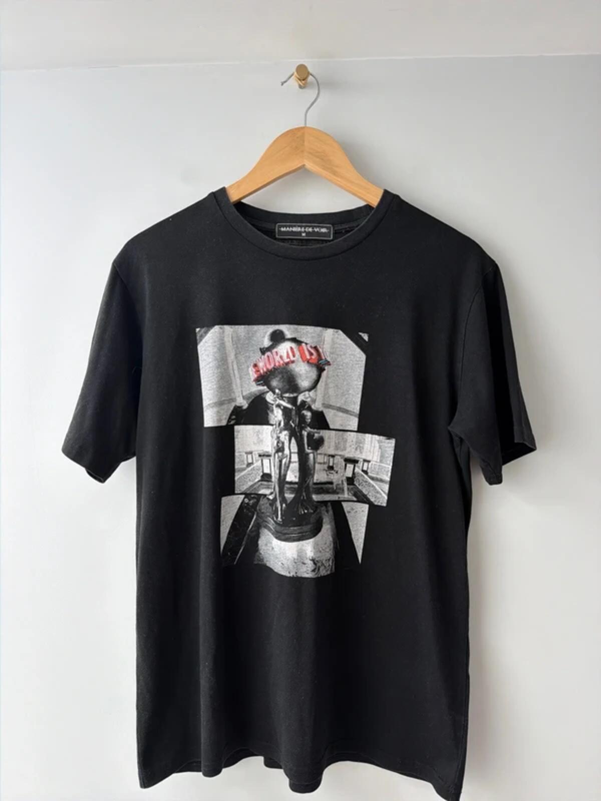 Men’s Maniere De Voir Printed Crew Neck T-shirt In Black - Medium - 3381