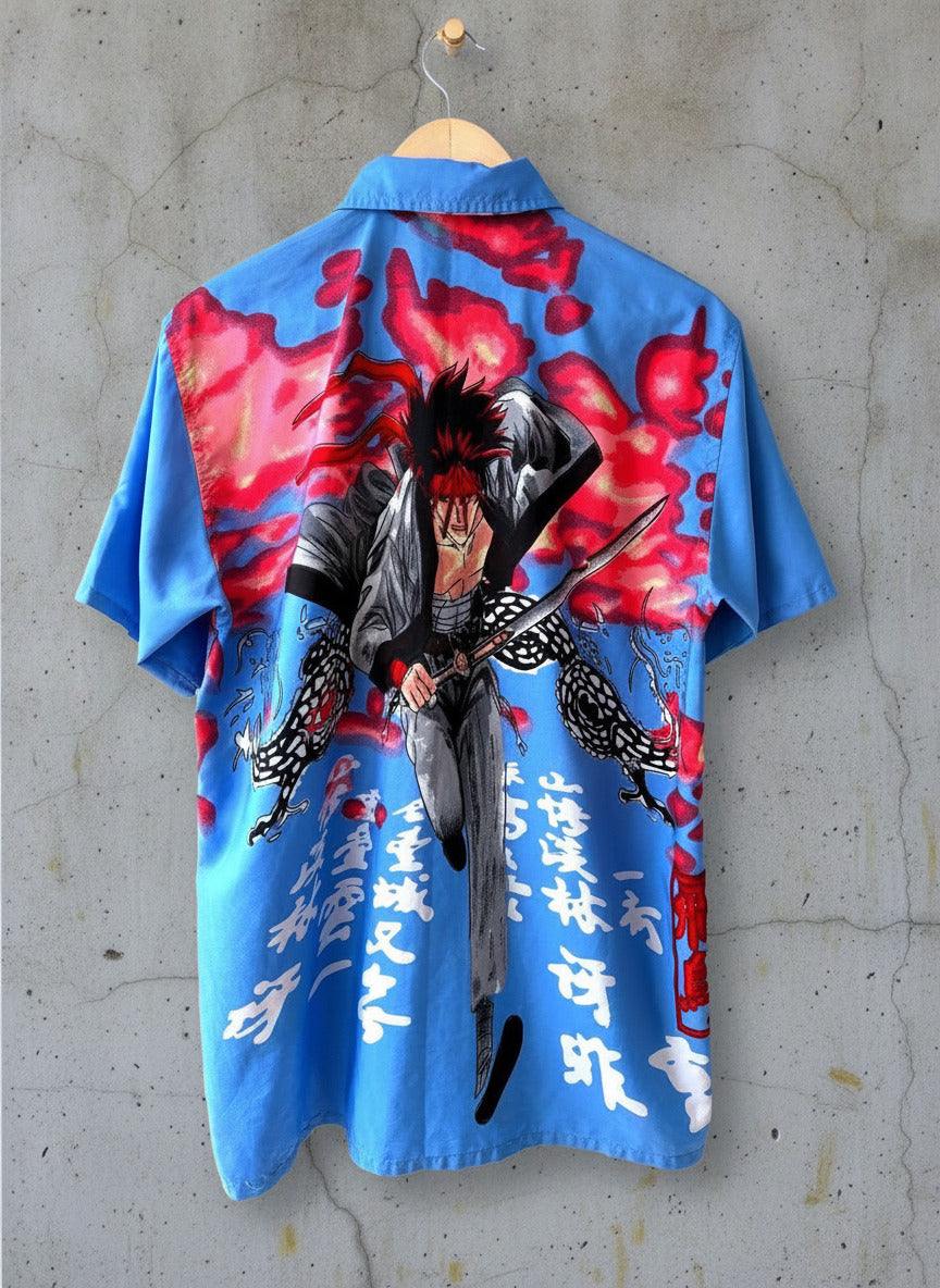 Mens James Darby Nottingham Samurai Graphic Short Sleeve Shirt In Blue - Medium - 3603