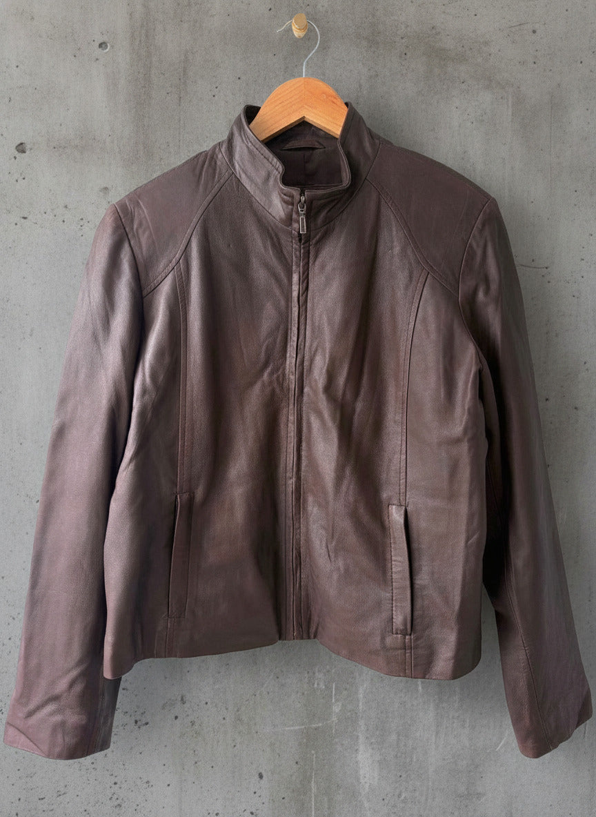 Women’s Hidepark Premium Leather Jacket with Zip Details In Brown - XLarge -
