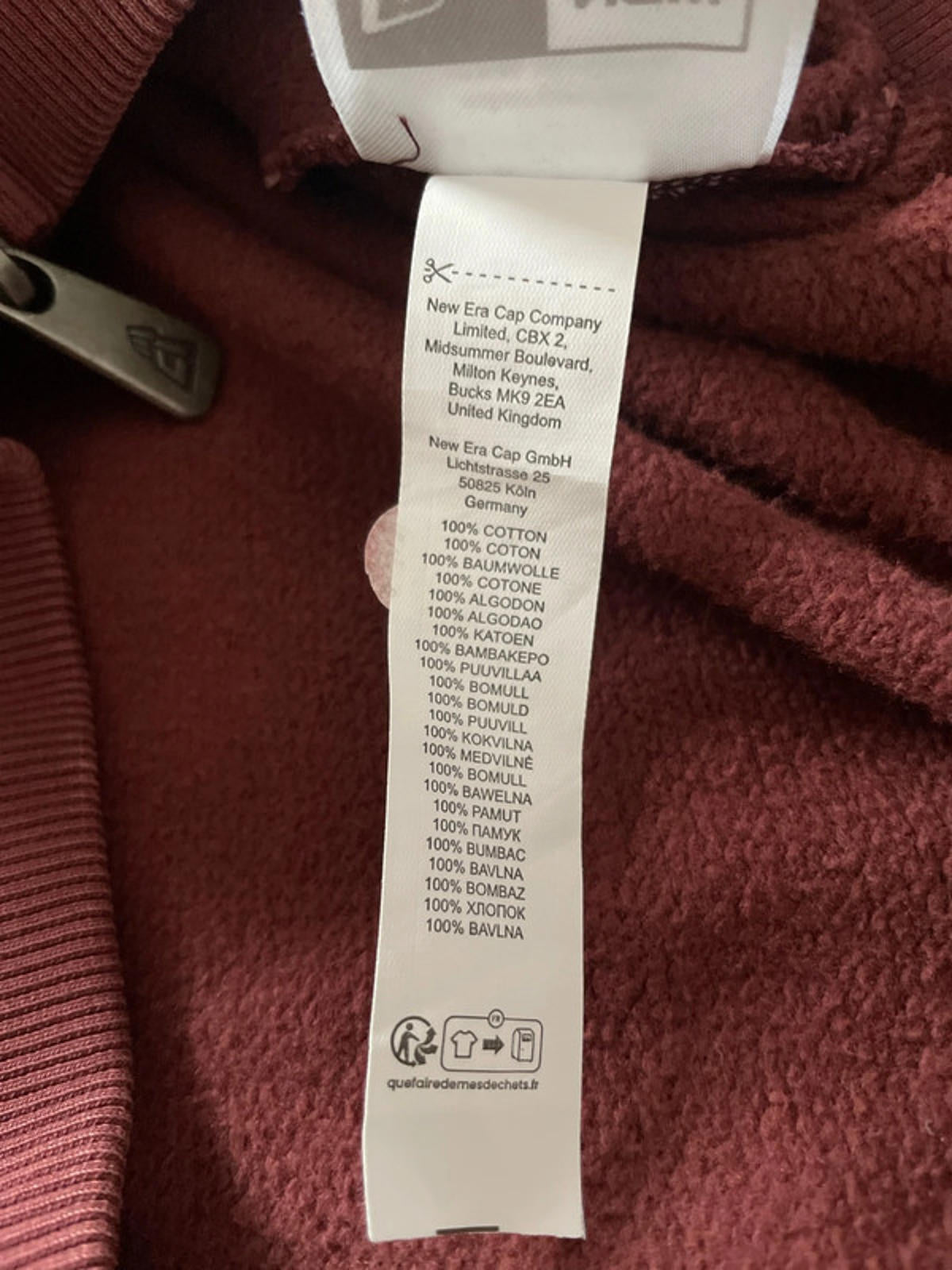 Men’s New Era Oversized Full Zip Hoodie in Washed Burgandy - Medium - 2434