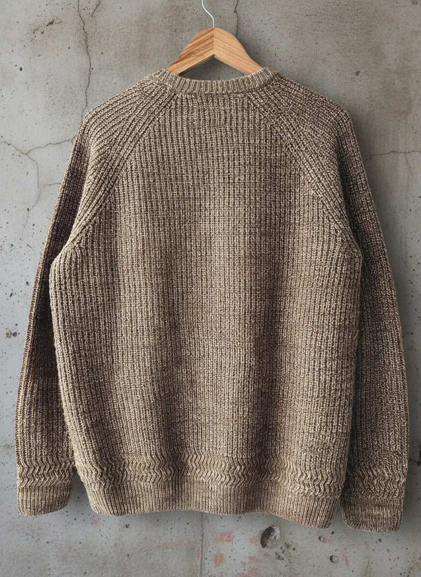 Mens Folk Wool Blend Cable Knit Crew Neck Jumper Top In beige - Medium - 3497
