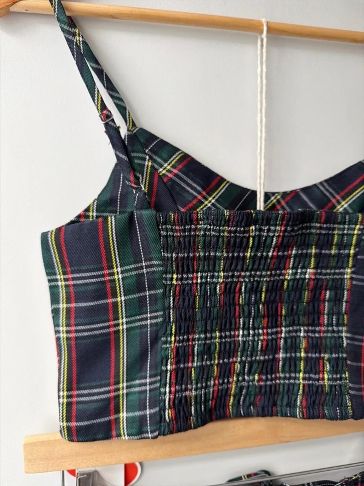 Women’s Cider check 2 piece belted mini skirt and top set - xsmall