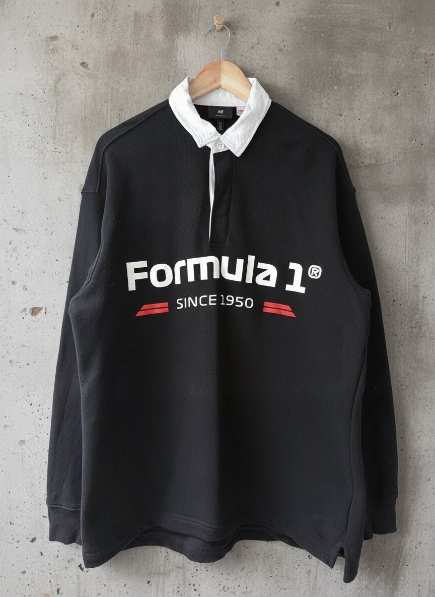 Men’s H&M Fit Formula 1 Oversized Fit Polo Sweatshirt Top In Black - Large - 3642