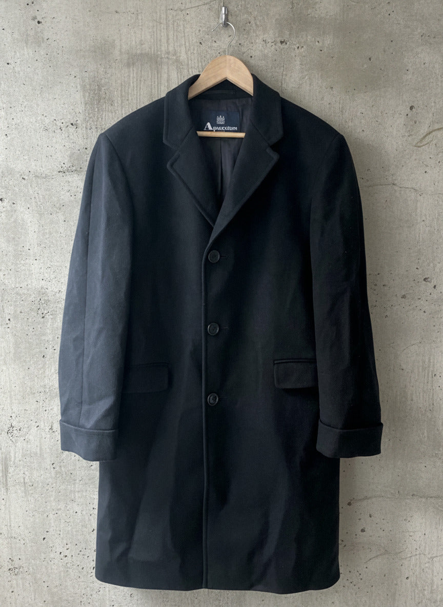 Men’s Aquascutim 100% Wool Single Breasted Trench Coat In Black - Large - 2578