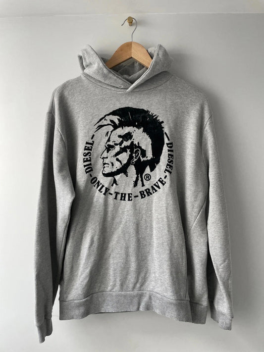 Men’s Diesel Flocked Print Logo Hoodie With Pockets In Grey - Large - 2135