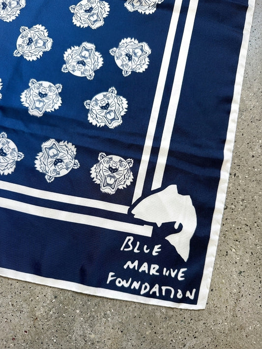 Unisex Kenzo Blue Marine Foundation Silk Scarf With Tiger Print - 3851