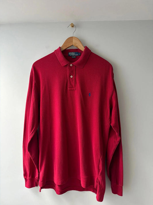 Men’s Ralph Lauren Premium Long Sleeve Polo Top In Burgundy - Large - 2681