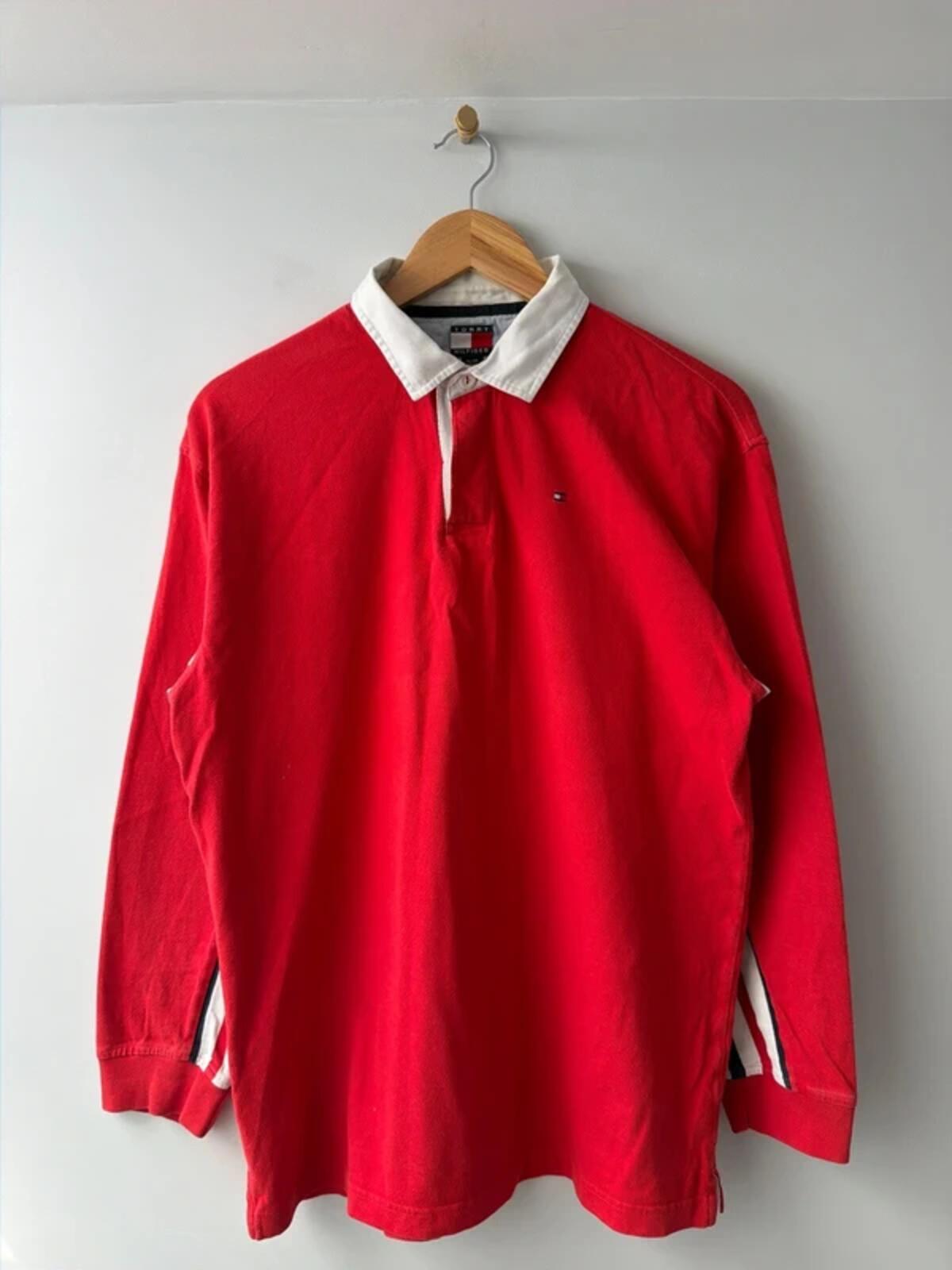 Men’s Tommy Hilfiger classic rugby polo top in red  - xlarge - 3469