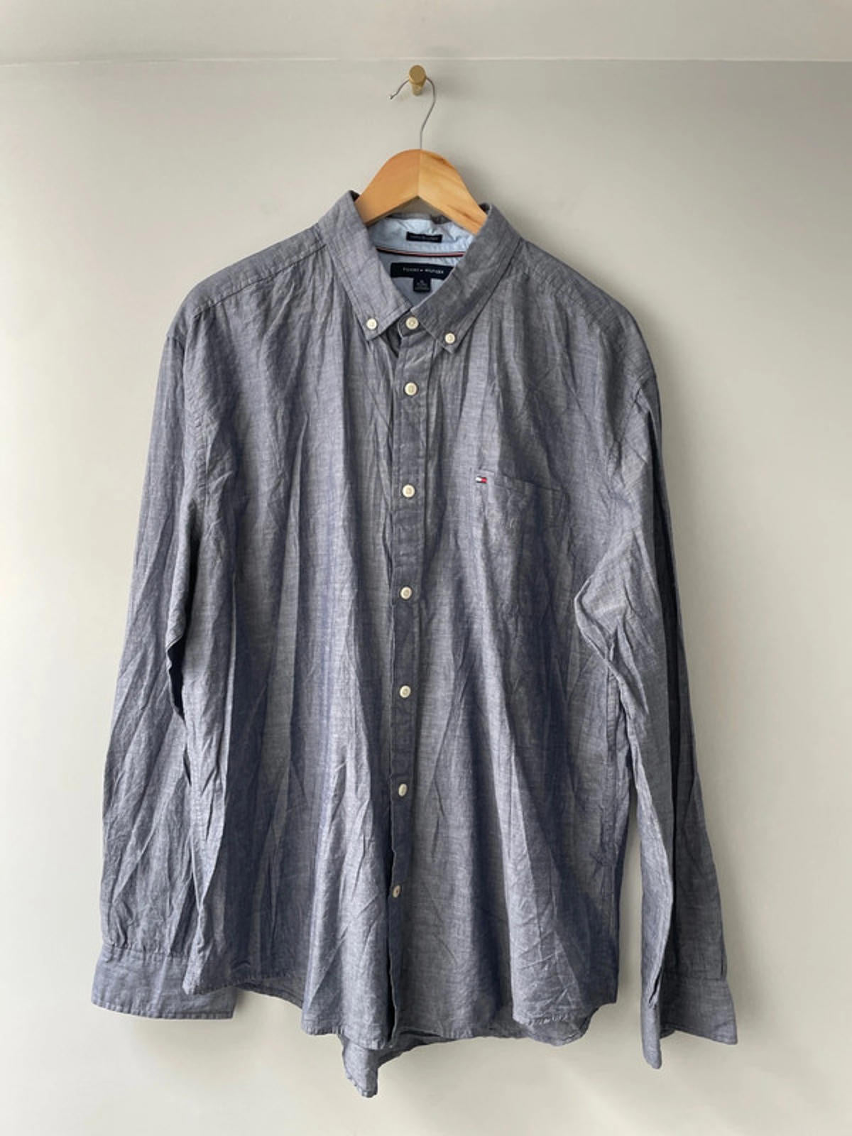 Men’s Tommy Hilfiger Premium Linen Long Sleeve Shirt In Blue - XLarge - 1551