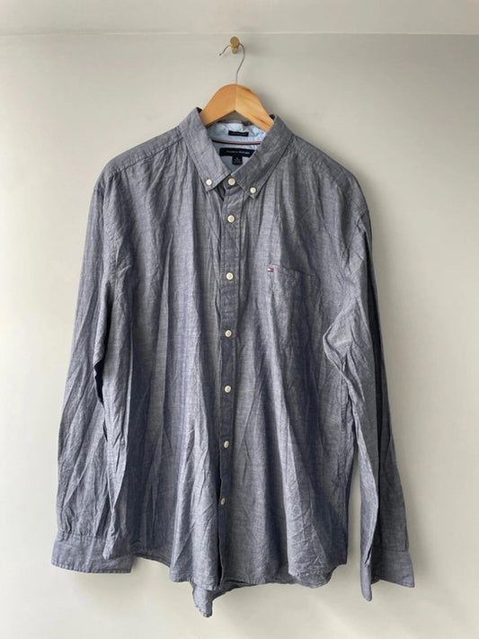 Men’s Tommy Hilfiger Premium Linen Long Sleeve Shirt In Blue - XLarge - 1551