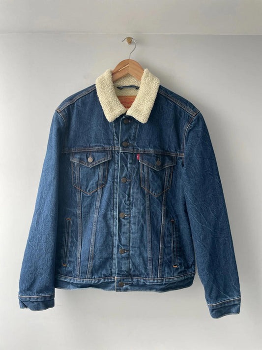 Womens Levi's Denim Trucker Jacket Coat With Borg Lining In Blue - Medium - 2312