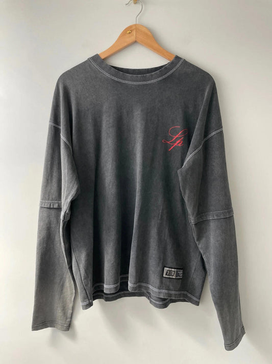Men’s Liquor n Poker Oversized Long Sleeve Crew Neck T-Shirt In Grey - Medium - 2244
