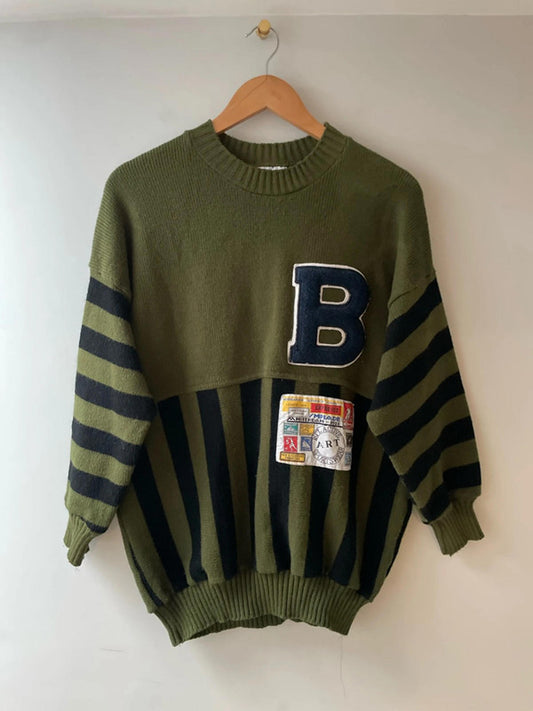 Men's Art Fashion Vintage Crew Neck Knitted Sweater Made In USA - Medium - 2778