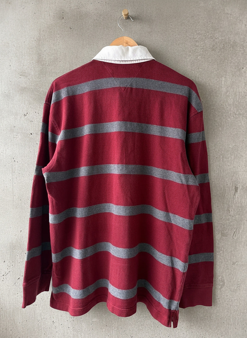 Men’s Tommy Hilfiger Classic Rugby Shirt Top In Burgundy - XLarge - 3670