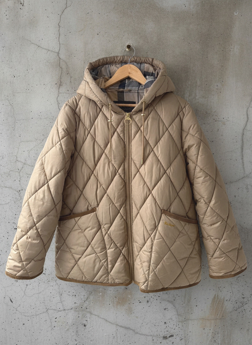 Women’s Barbour Erin Hooded Quilted Puffer Jacket In Beige - UK16 - 3706