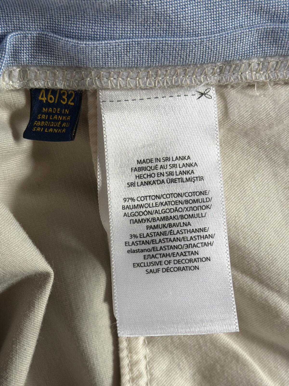 Men's Ralph Lauren Classic Stretch Fit Chino Trousers In Beige - W46/L32 - 3500