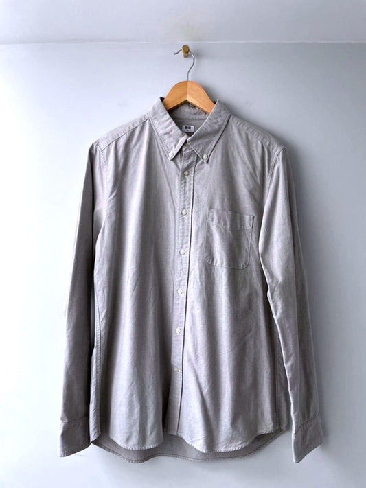 Men’s Uniqlo Slim Fit Long Sleeve Oxford Chambray Shirt In Grey - Medium - 1549