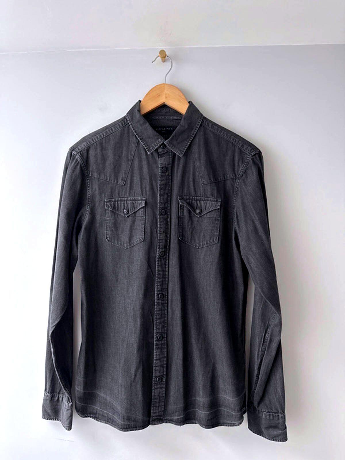 Men’s Allsaints Washed Western Denim Chambray Shirt In Black - Small - 1968