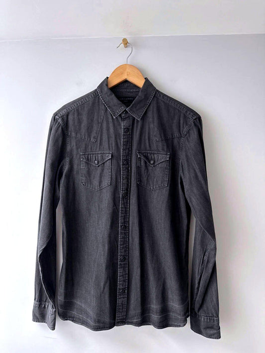 Men’s Allsaints Washed Western Denim Chambray Shirt In Black - Small - 1968